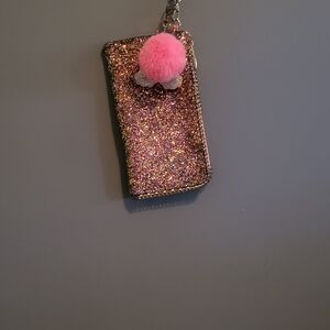 Glittery Pink Pom Pom Keychain Wallet